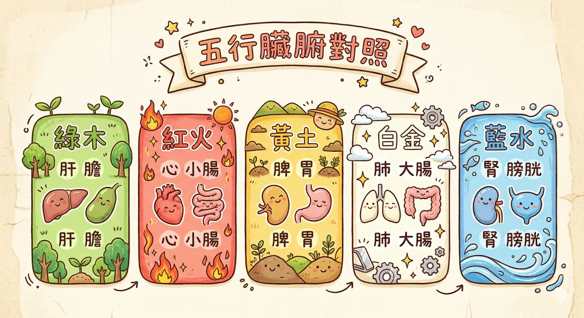 五行臟腑對照