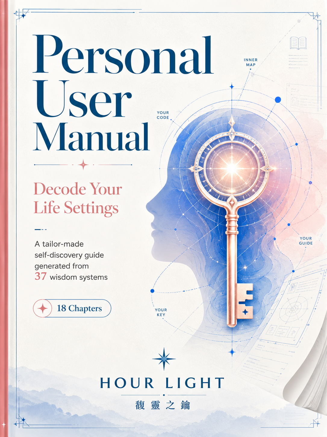 Personal User Manual — Decode Your Life Settings — a tailor-made self-discovery guide generated from 37 wisdom systems, 18 chapters, Hour Light
